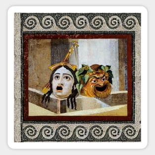 ANTIQUE ROMAN MOSAICS ,GREEK COMEDY THEATER MASKS Sticker